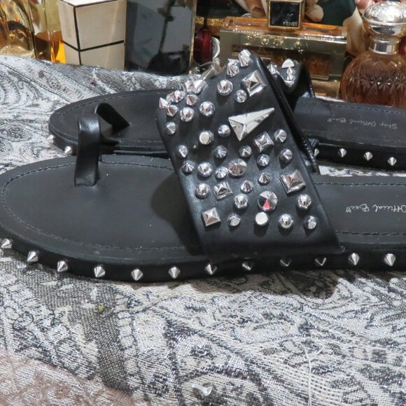 BOGO Official Bee Shop Black & Silver Studded Sandals Slip ons flats slides 10 - Picture 1 of 11